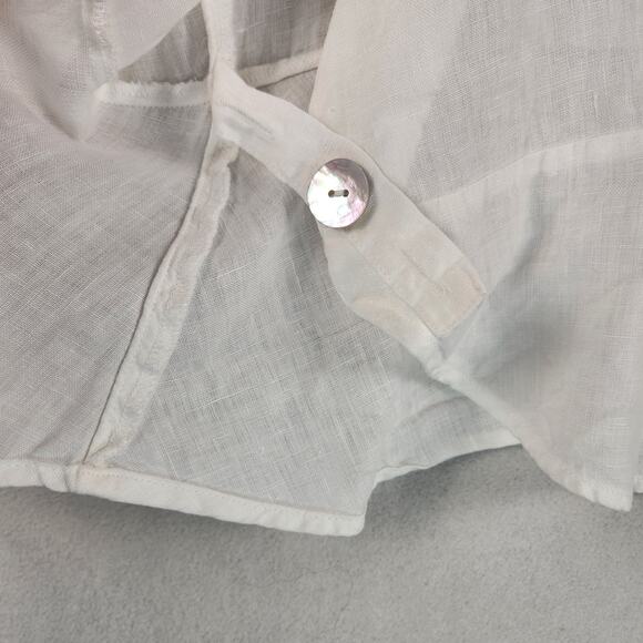 H&M 100% Linen Peplum Wrap Blouse Women’s SZ 8 White Tie Pearl Buttons EUC - Picture 5 of 14